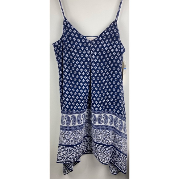 Two By Vince Camuto size XL Blue White Floral Paisley Asymmetrical V-neck Dress - Picture 1 of 7